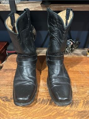 Men's Black Leather Western Harness Boots - Classic Riding Style